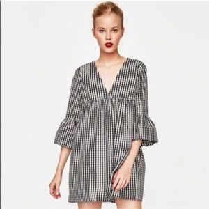 Zara Gingham Bell Sleeve Romper
